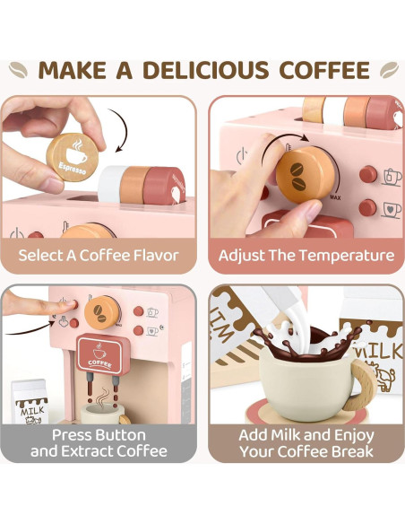 Juego de Café Airlab Rosa para Niños - Cafetera de Madera Juego de Café Airlab Rosa para Niños - Cafetera de Madera