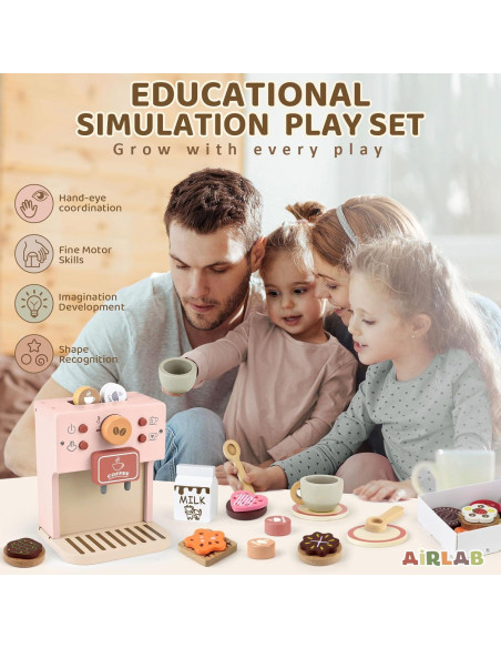 Juego de Café Airlab Rosa para Niños - Cafetera de Madera Juego de Café Airlab Rosa para Niños - Cafetera de Madera