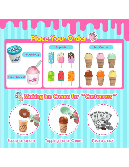 Set de Juego de Helado de Madera Fortand 46 Piezas Set de Juego de Helado de Madera Fortand 46 Piezas