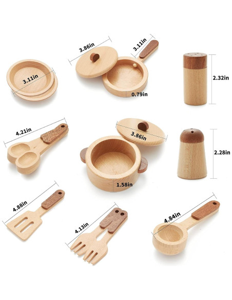 Juego de Cocina de Madera WHOHOLL 14 Piezas Montessori Juego de Cocina de Madera WHOHOLL 14 Piezas Montessori