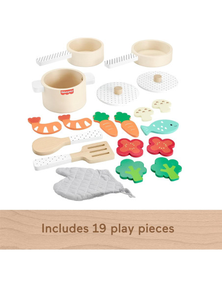 Juego de cocina de madera Fisher-Price 19 piezas para niños Juego de cocina de madera Fisher-Price 19 piezas para niños