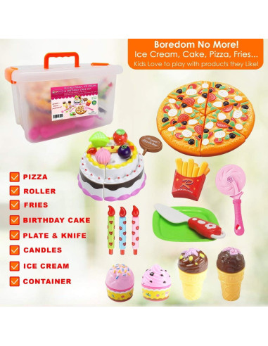 Juego de Comida FUNERICA con Caja - Pizza, Helado, Pastel