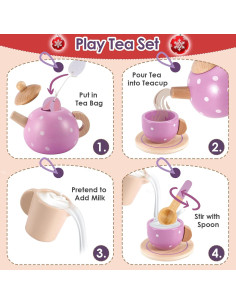 Juego de Té de Madera BUYGER para Niños 3 a 5 Años 2