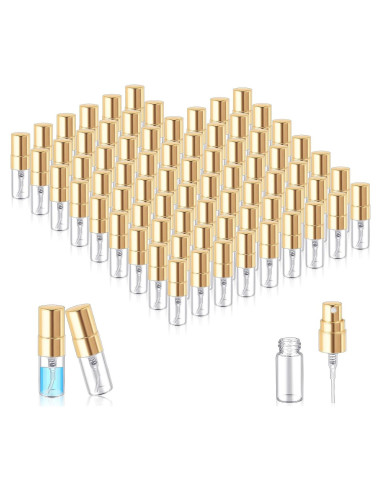 75 Mini Botellas de Spray de Vidrio Zhehao 2 ml Tapa Dorada