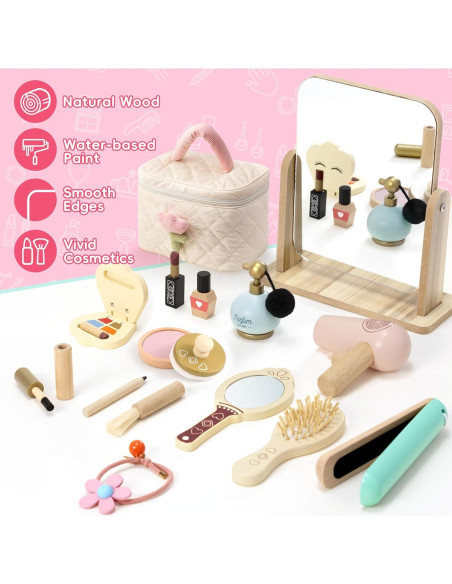 Juego de Maquillaje de Madera Atoylink 15 Piezas para Niñas Juego de Maquillaje de Madera Atoylink 15 Piezas para Niñas