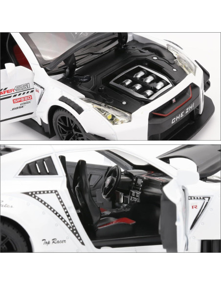 Coche a Escala 1/24 BDTCTK Nissan GTR Blanco con Luz y Sonido Coche a Escala 1/24 BDTCTK Nissan GTR Blanco con Luz y Sonido