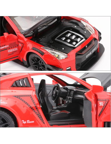 Coche a Escala 1/24 BDTCTK Nissan GTR Rojo con Luz y Sonido
