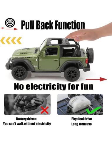 Coche de Metal a Escala 1/36 Jeep Wrangler Rubicon Verde