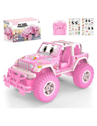 Coche RC NQD Rosa con Stickers DIY 28.5x16x17.8cm