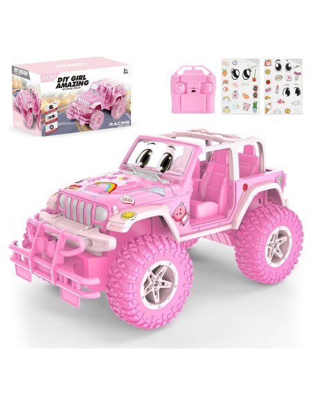 Coche RC NQD Rosa con Stickers DIY 28.5x16x17.8cm Coche RC NQD Rosa con Stickers DIY 28.5x16x17.8cm