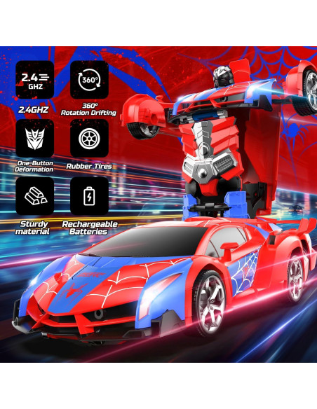 Auto Araña DEERC RC Transformable 1:18 Rojo con LED Auto Araña DEERC RC Transformable 1:18 Rojo con LED