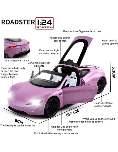 Coche de Aleación EROCK Roadster 1:24 con Luz y Música Coche de Aleación EROCK Roadster 1:24 con Luz y Música