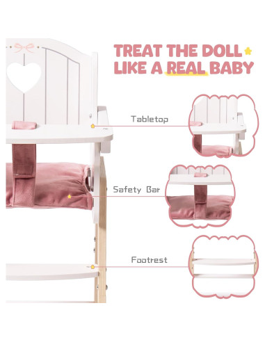 Silla Alta para Muñecas ROBUD con Cojín y Mesa Móvil