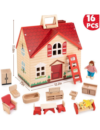 Casa de Muñecas de Madera Plegable ShenZhen 16 Piezas 30,99 cm