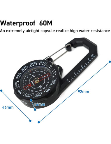 Brújula Mosquetón Polaris Japón Impermeable 60M Bezel Rotatorio