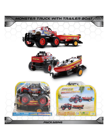Juego de Camión Monstruo Mozlly con Remolque y Barco 22 cm Juego de Camión Monstruo Mozlly con Remolque y Barco 22 cm