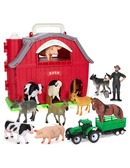 Juego de Granja Roja Ellinjan con Animales y Tractor 27,9 cm Juego de Granja Roja Ellinjan con Animales y Tractor 27,9 cm