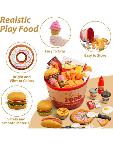 Set de Juguetes de Comida 80 Pcs Rongxing para Niños 3-5 Años
