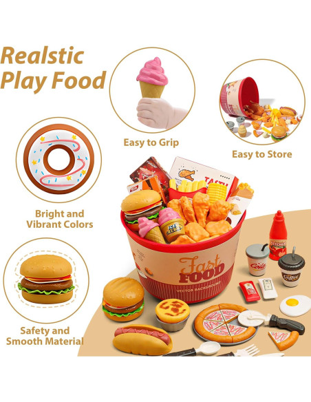Set de Juguetes de Comida 80 Pcs Rongxing para Niños 3-5 Años Set de Juguetes de Comida 80 Pcs Rongxing para Niños 3-5 Años
