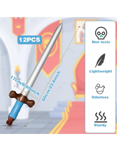 Juego de 12 Espadas Pirata Inflables CANIPHA 60 cm Juego de 12 Espadas Pirata Inflables CANIPHA 60 cm
