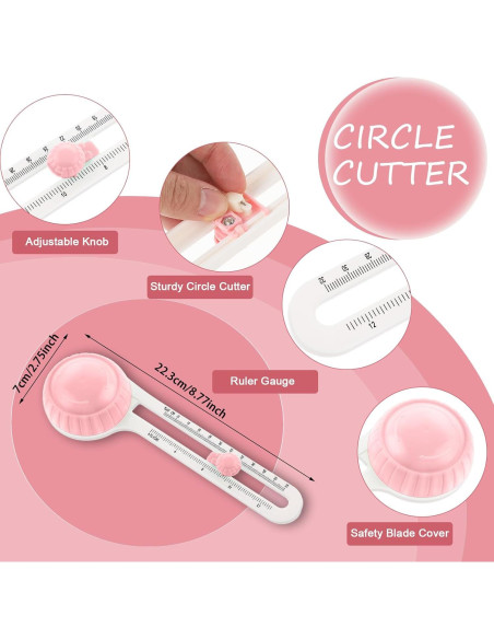 Cortador de Círculos Ajustable Andibro para Papel 10-32cm Rosa Cortador de Círculos Ajustable Andibro para Papel 10-32cm Rosa