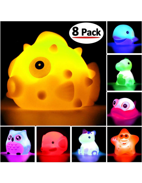 Juguetes de Baño Flotantes JASNKKONT 8 Pcs Animales Luz Juguetes de Baño Flotantes JASNKKONT 8 Pcs Animales Luz