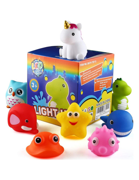 Juguetes de Baño Flotantes JASNKKONT 8 Pcs Animales Luz Juguetes de Baño Flotantes JASNKKONT 8 Pcs Animales Luz