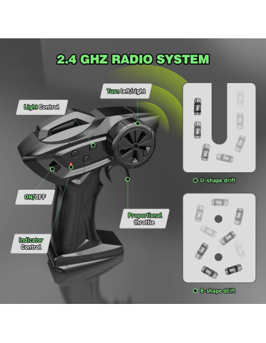 Coche RC Drift 4WD Feiyu 1:20 20KM/H Luces LED 2 Baterías