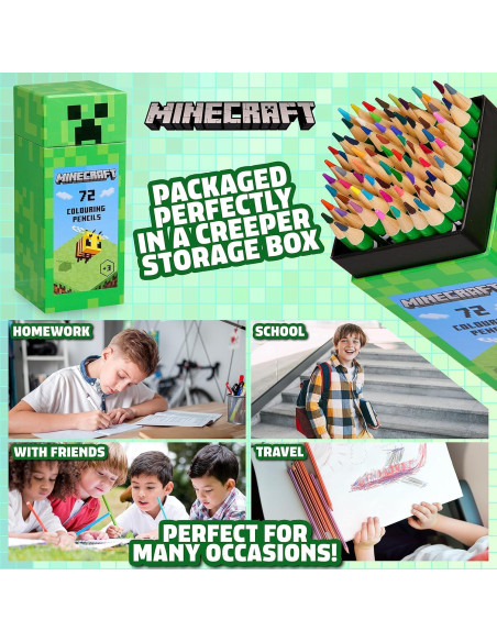 Juego de Lápices de Colorear Minecraft 72 Piezas Caja Creeper Juego de Lápices de Colorear Minecraft 72 Piezas Caja Creeper