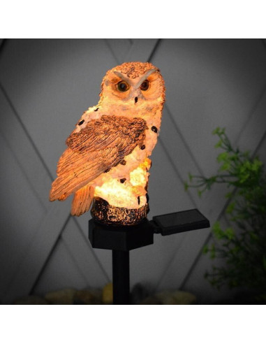 Figura de Búho Luz Solar Youfui para Jardín 14cm Marrón