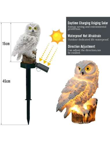 Figura de Búho Luz Solar Youfui para Jardín 14cm Marrón