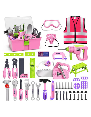 Deejoy Conjunto de Herramientas para Niños 54 Piezas Rosa