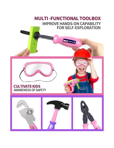 Deejoy Conjunto de Herramientas para Niños 54 Piezas Rosa