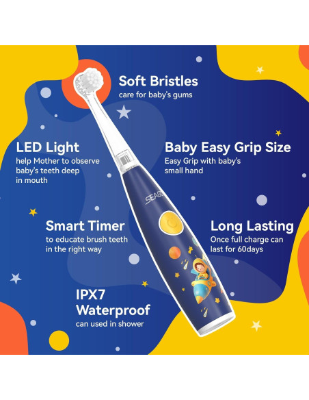 Cepillo de dientes eléctrico SEAGO para niños 2-4 años azul Cepillo de dientes eléctrico SEAGO para niños 2-4 años azul