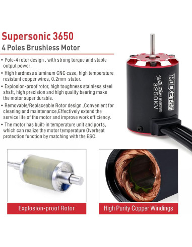 Motor Brushless Surpass 3650 3250KV 4 Polos para Coche RC