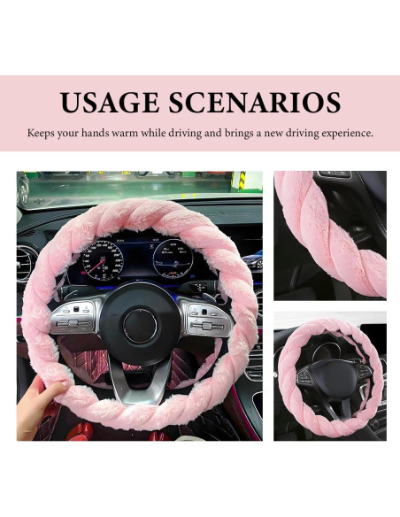 Cubierta de Volante de Auto MUQIDA Peluda 38 cm Rosa Cubierta de Volante de Auto MUQIDA Peluda 38 cm Rosa