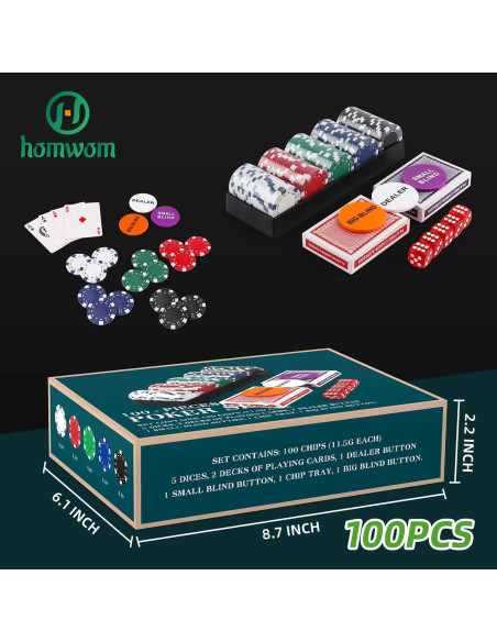 Juego de Fichas de Póker 100PCS Homwom en Caja de Cartón Juego de Fichas de Póker 100PCS Homwom en Caja de Cartón