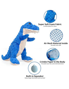 DODODOLA Juguete para Perros Dinosaurio Azul Squeaky 16.5cm 2