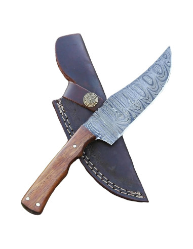 Cuchillo de Caza Fijo Cuchillos Decentes Damasco 23 cm con Funda
