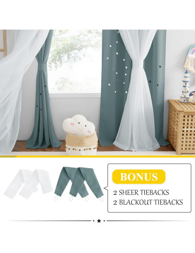 Cortinas NICETOWN Doble Capa Estrellas 132x160 cm 2 Piezas