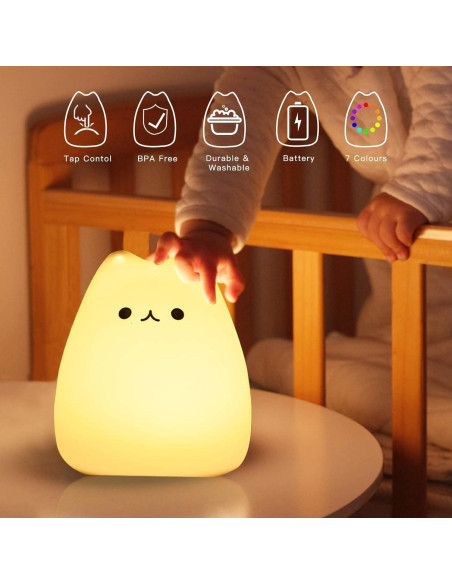 Luz Nocturna Gato ZKLiLi USB Recargable 7 Colores Luz Nocturna Gato ZKLiLi USB Recargable 7 Colores