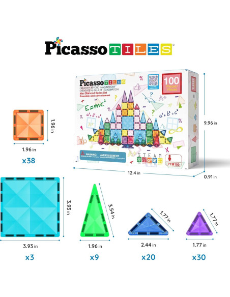PicassoTiles 100 Piezas Bloques Magnéticos Mini Viaje PicassoTiles 100 Piezas Bloques Magnéticos Mini Viaje