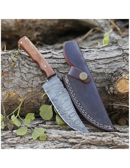 Cuchillo de Caza Fijo Cuchillos Decentes Damasco 23 cm con Funda Cuchillo de Caza Fijo Cuchillos Decentes Damasco 23 cm con Funda