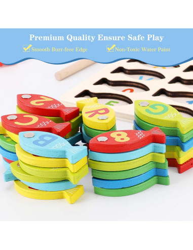 Juego de Pesca Magnético de Madera NASHRIO para Niños 3-5 Años