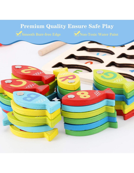 Juego de Pesca Magnético de Madera NASHRIO para Niños 3-5 Años Juego de Pesca Magnético de Madera NASHRIO para Niños 3-5 Años