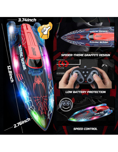 Barco RC DEERC Araña 32.5 cm con Luces LED y 2 Baterías