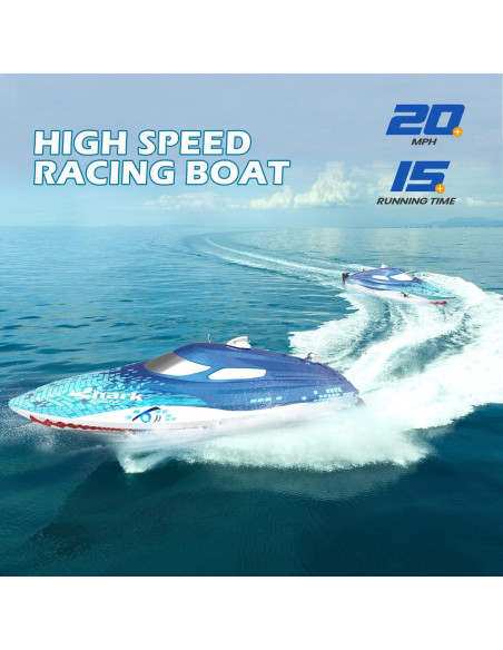 Barco RC DEERC HJ812 Tiburón 32 km/h con Luces LED Barco RC DEERC HJ812 Tiburón 32 km/h con Luces LED