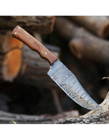 Cuchillo de Caza Fijo Cuchillos Decentes Damasco 23 cm con Funda