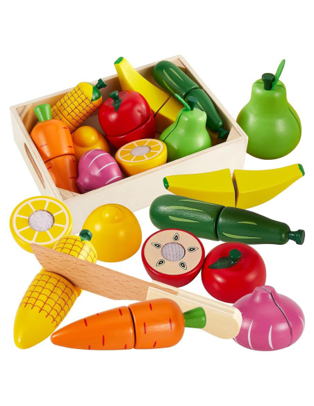 HERSITY Juego de Comida de Madera Frutas y Verduras 18+ Meses HERSITY Juego de Comida de Madera Frutas y Verduras 18+ Meses