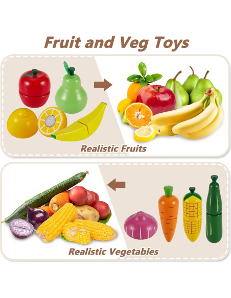 HERSITY Juego de Comida de Madera Frutas y Verduras 18+ Meses HERSITY Juego de Comida de Madera Frutas y Verduras 18+ Meses